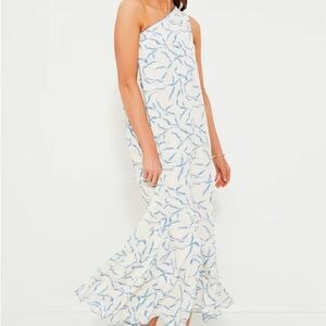 Tuckernuck One-Shoulder White and Blue Maxi Dress